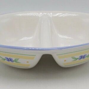 10" Oval Divided Vegetable Bowl Summer Breeze by Pfaltzgraff White Yellow Blue